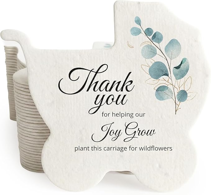 12pcs Green Carriage-Shaped Gift Tags with Wildflower Seeds - Writable Gift Wrap Tags for Baby Showers, Mother's Day Present, Party Favors, DIY Crafts, & Earth Day Decorations
