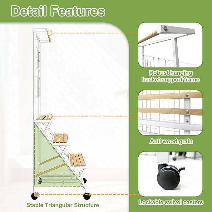 4 Tier Plant Stand Indoor Outdoor with Wheels, Large Metal Plant Shelf for Multiple Plants, Heavy Duty 130 lbs Capacity, Tall Flower Rack for Living Room Patio Balcony Garden, White