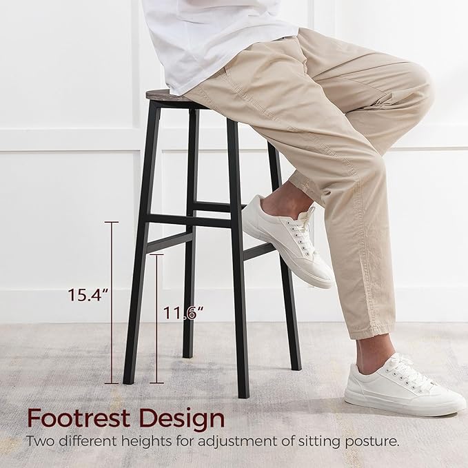 MAHANCRIS Bar Stools, Set of 2 Round Bar Chairs with Footrest, 28 Inch Kitchen Breakfast Bar Stools, Industrial Stools, Easy Assembly, for Dining Room, Kitchen, Greige BAHG02701