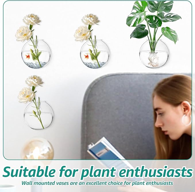 Wall Vases, Wall Hanging Planter Propagation Station, Glass Walls Vase for Flower Propagating Hydroponics Plants, Home Office Decor Present (4 Pcs)