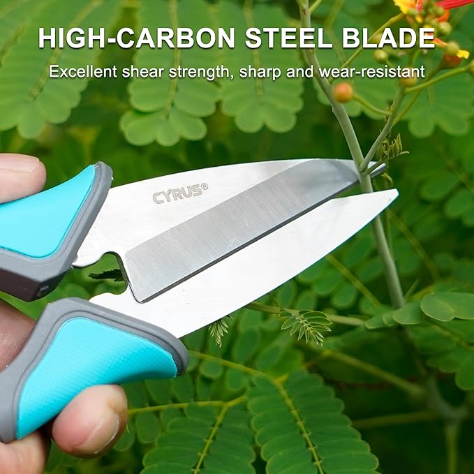 CYRUS 7" Pruning Shears Flower Shears Bonsai Shears Pruning Snips Small Gardening Scissors Carbon Steel Blades for Indoor Plants, Fresh Flower Cutting, Hydroponics