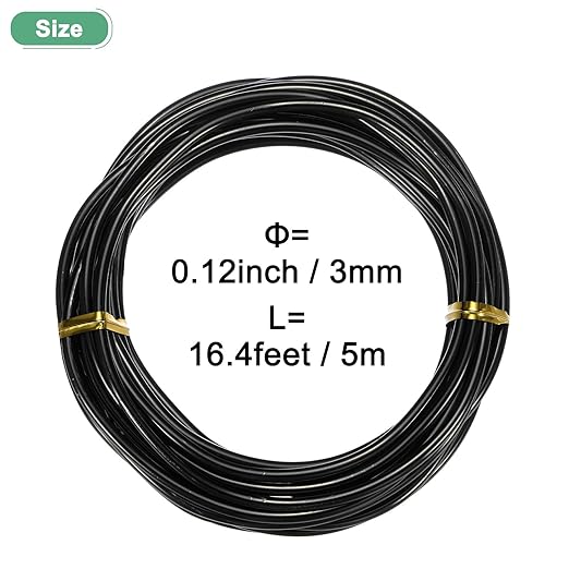 M METERXITY 3mm Bonsai Training Wire, 16.4 Feet Total Anodized Aluminum Bonsai Wires for Bonsai Tree Shaping/Branches Fixing/Trunk Holding/DIY Crafting [Black]