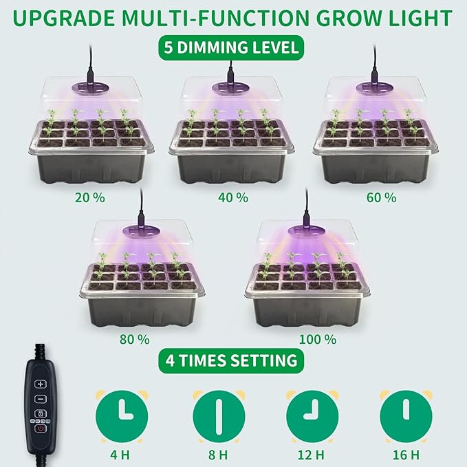 Seed Germination Kit with Heat Mat and Light Humidity Domes, 60 Cell Starter Trays Germination Station Cloning Kit