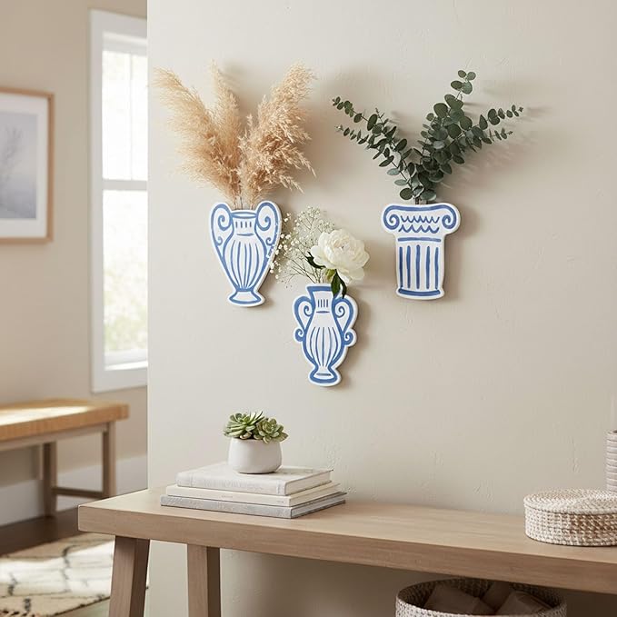AIM & GGKK Wall Vases for Decor, Set of 3 Metal Wall Mounted Vase for Bedroom Living Room Bathroom Kitchen Modern Metal Decor