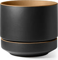 LE TAUCI 12 Inch Pot for Plants with Saucer, Ceramic Indoor Planter Pot with Drainage Hole, Mesh Pad Included, Matte Glazed Outside, Modern for Home and Office, Obsidian Black & Ochre