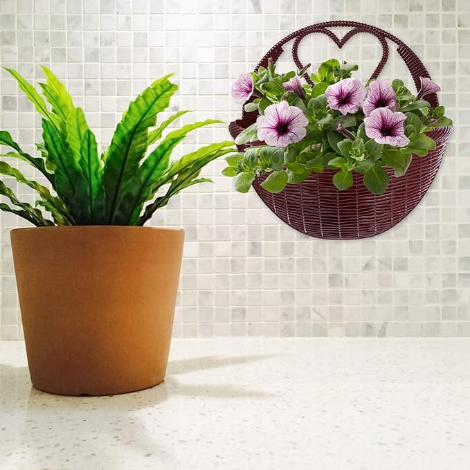 Seagrass Storage Baskets 2Pcs Hanging Planter Baskets Rattan Flower Pots Air Plant Container for Indoor Outdoor Plant Porches Patio Wall Decoration Brown Round Planter