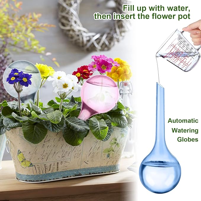 Droutti 9Pcs Plant Watering Globes 13×5 cm, Colored Self Watering Globes Automatic Watering Bulbs Plastic Plant Water Globes Drip Irrigation Device for Indoor Outdoor Plants