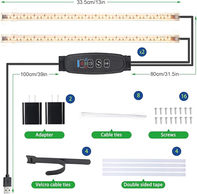 13 Inches LED Grow Light Strips, Grow Lights Match The Flower Stand for Indoor Plants Full Spectrum 3500K Plant Lamp with 3/9/12H Timer, 10 Dimmable Levels for Seedling Succulent, 2 Head 2 Pack