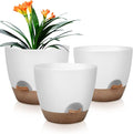 QRRICA Plant Pots 10/9/8 Inch Self Watering Pots, Set of 3 Plastic Planters with Drainage Holes and Saucers,Plastic Flower Pots,Nursery Planting Pot for Indoor Out Door Plants（White）
