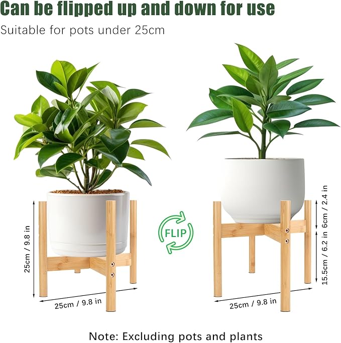 RETON Wood Plant Stand Indoor, Mid Century Modern Indoor Plant Stand, Wooden Plant Holder, Modern Bamboo Flower Pot Stand for Indoor, Outdoor, Garden, Yard, Office (9.9in, Medium)