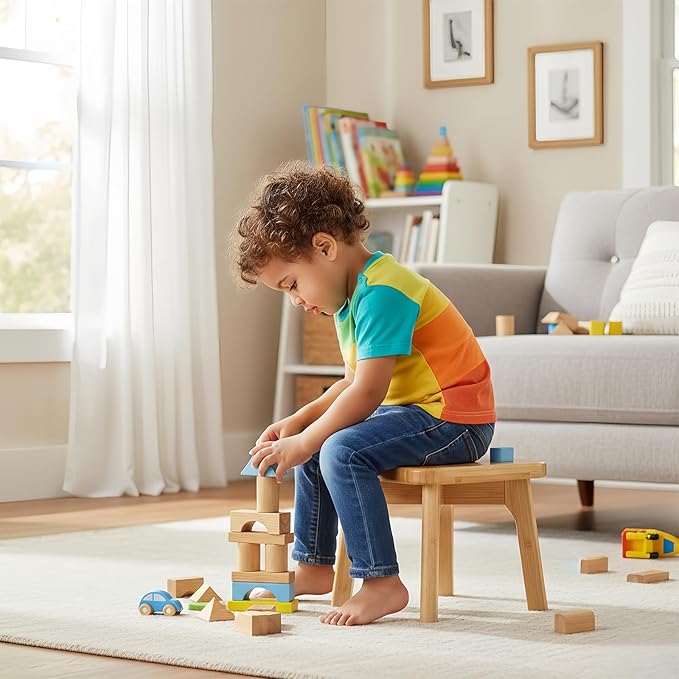 Wooden Step Stool for Kids & Adults – Small Foot Stool for Sitting or Reaching, Anti-Slip, 300lbs Capacity for Bathroom & Kitchen