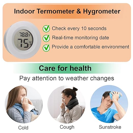 10 Pack Mini Hygrometer Thermometer - Digital Hygrometer Gauge LCD Monitor Temperature Humidity Meter Indoor Room Round Humidity Temperature Gauge for Greenhouse Home Kitchen