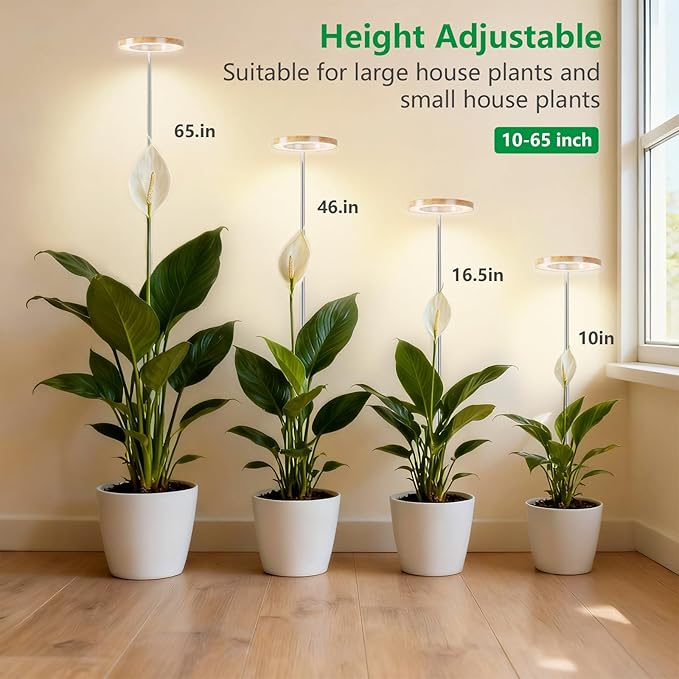 SDOVUERC Full‑Spectrum Grow Lights for Indoor Plants – Adjustable Height Plant Lamp with Wood‑Grain Finish, 6/12/18H Timer, 3 Color Modes, Perfect Plant Lights for Indoor Growing.(Pack 2)