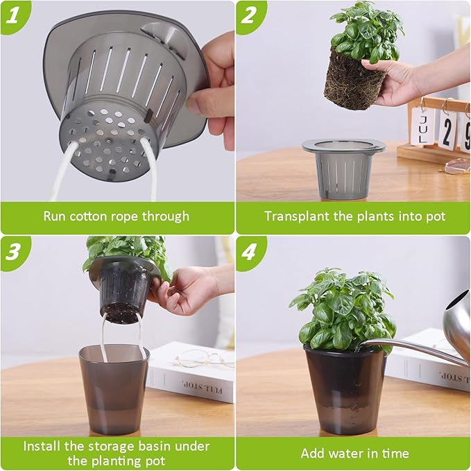 Oliz Self Watering Planter 8 Pcs,4.3 Inch Flower Plant Pot with Inner Pot, Indoor Self Watering Planter Pot for Herbs, Flowers