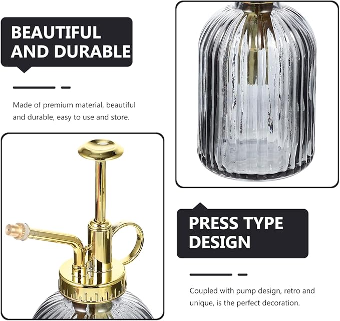 KALLORY Vintage Glass Plant Mister with Gold Pump Large Capacity Watering Spray Bottle for Indoor Outdoor Garden Plants Succulents Bonsai and Desktop Use