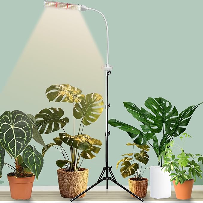 105 LED Grow Lights for Indoor Plants Full Spectrum, LED Plant Light with Stand, Adjustable Height, Plant Grow Lights with Auto 4/8/12/H Timer for Indoor Tall Plants(105 LEDs)