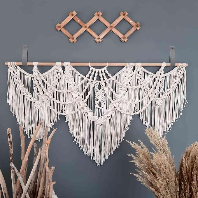 Curtain Rod Holders, 8 Pack Leather Curtain Rod Brackets with Screws,PU Curtain Rod Hangers,Leather Straps Hooks for Wall Pole Macrame Boho Art Décor, Gray