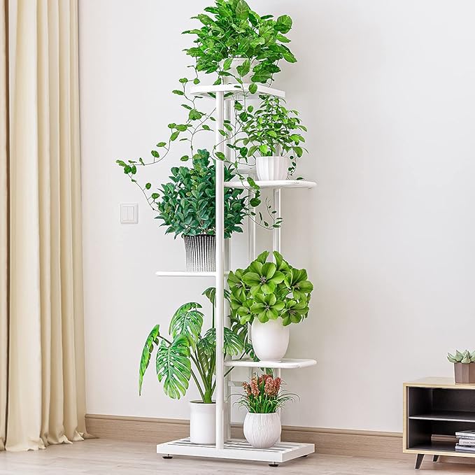 MTB Garden 5 Tier Metal Plant Stand for Indoor Outdoor Flower Pot Display Planter Shelf, White