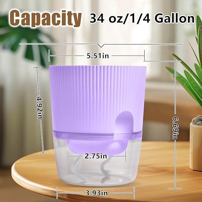 3 Pack - 5.5 Inch Self Watering Planter Pots for Indoor Plants - African Violet Pots with Wick Rope - Purple