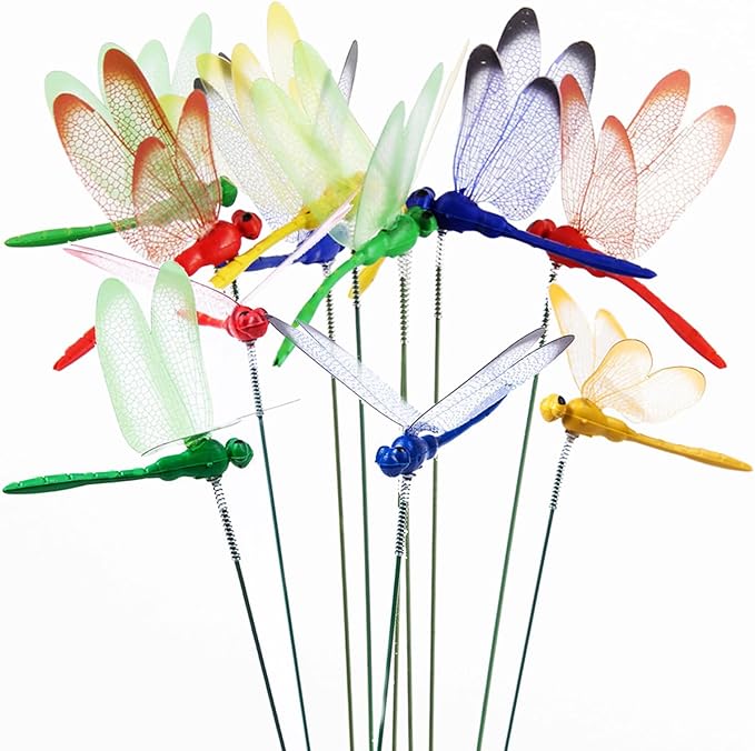 3D Decorative Dragonfly Garden Stakes Dragonflies Garden Decorations for Yard Patio Lawn Plant Flower Pot Decor, 12 Pcs