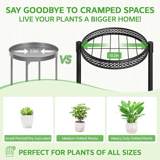 Oppro 3 Tier Large Plant Stand Indoor Outdoor Clearance, Metal Flower Shelf Pot Holder, 10in Wide Multiple Plants Tall Corner Display Rack for Patio Orchid Office Porch Living Room Garden, Black