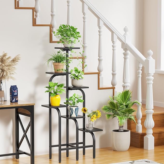 Asgolion 6 Tier Plant Stand Indoor, Plant Shelf for Multiple Plants, Flower Pot Holder Shelf, Planter Display Rack for Patio Garden Balcony Living Room Bedroom Decor, Black