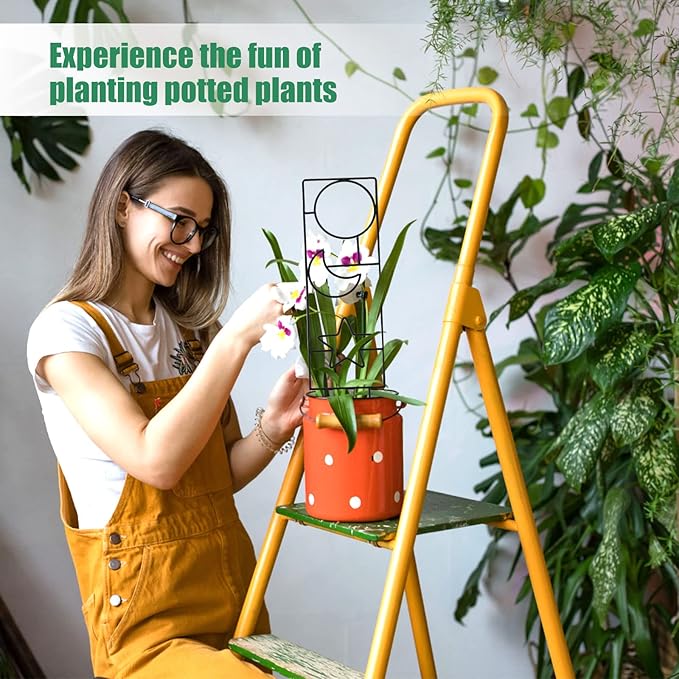 Wellsign Plant Trellis for Climbing Plants Indoor, 15.94Inch Small Garden Metal Houseplant Trellis for Potted Plants Outdoor with 4 Patterns for Vine Ivy Flower Plant Support Lover Gifts Lattice