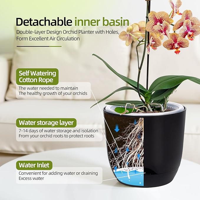QCQHDU 2 Pack 7.2 Inch Orchid Pots with Holes for Repotting, Double-Layer and Self Watering Orchid Pot with Good Air Circulation