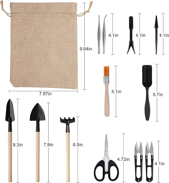 RoseFlower12 Pcs Mini Gardening Tools Set, Plants Care Tools Kit, Bonsai Mini Hand Transplanting Succulent Tools, Indoor Terrarium Tool Accessories, Garden Plant Care Tool Kit, Gardening Accessories