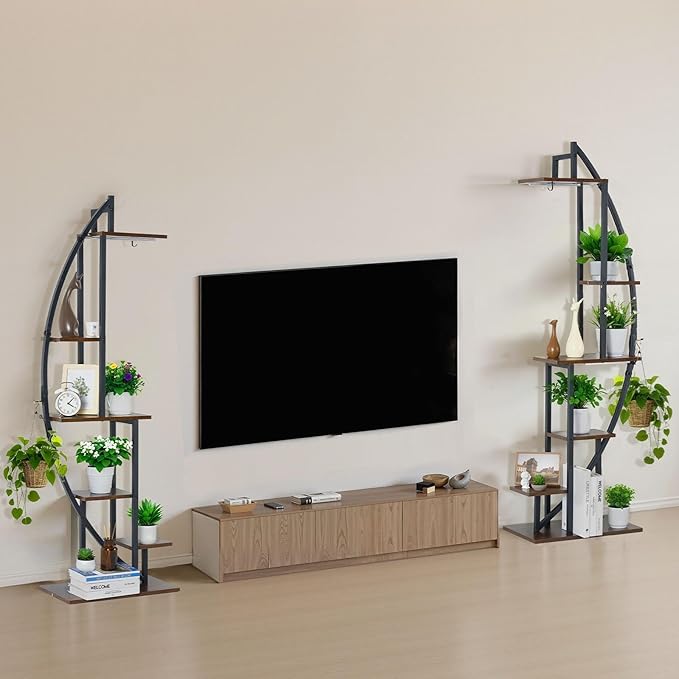VEVOR Plant Stand Indoor with Grow Lights, 63 in Tall 6-Tiered Lighted Plant Shelf, 2 Pack Metal Corner Plants Holder, 3 Timer & 10 Brightness, Half-Moon Shaped Flower Display Rack for Living Room