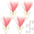 Hanaive 4 Sets Boho Wall Decor Metal Wall Art Hanging Planters with Artificial Pampas Display Modern Home Vase for Bedroom Home Office(Bean Paste Color, Beige, Light Pink,Gradient Pink)