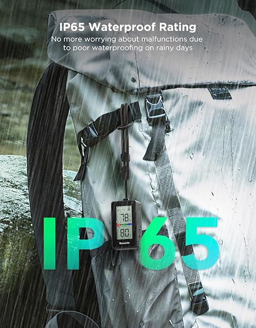 GoveeLife Outdoor Indoor Thermometer Hygrometer IP65 Waterproof, LCD Digital Display, 197ft Buletooth Range, Notification Alerts, 2 Years Data Storage Export, for Camping, Room, Patio, Greenhouse