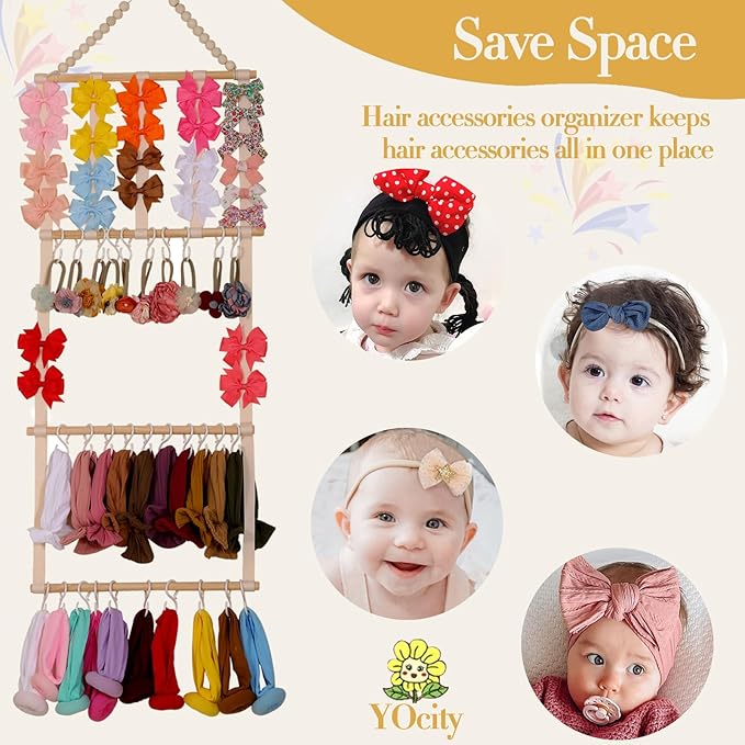 YOcity Baby Headband Holder and Organizer - Holds Head Bands, Bows & Accessories - Storage for Toddler Nursery & Girl's Room (Beige)