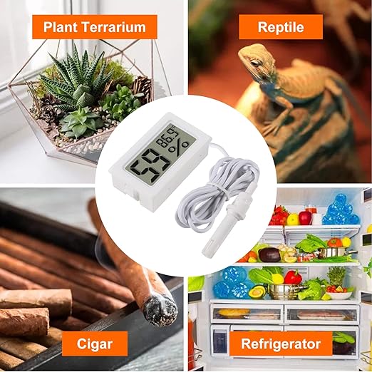 2-Pack Mini Digital Hygrometer Thermometer Gauge with Probe LCD Display Temperature Fahrenheit Humidity Meter for Incubator, Reptile Plant Terrarium, Humidor, Guitar Case, Greenhouse