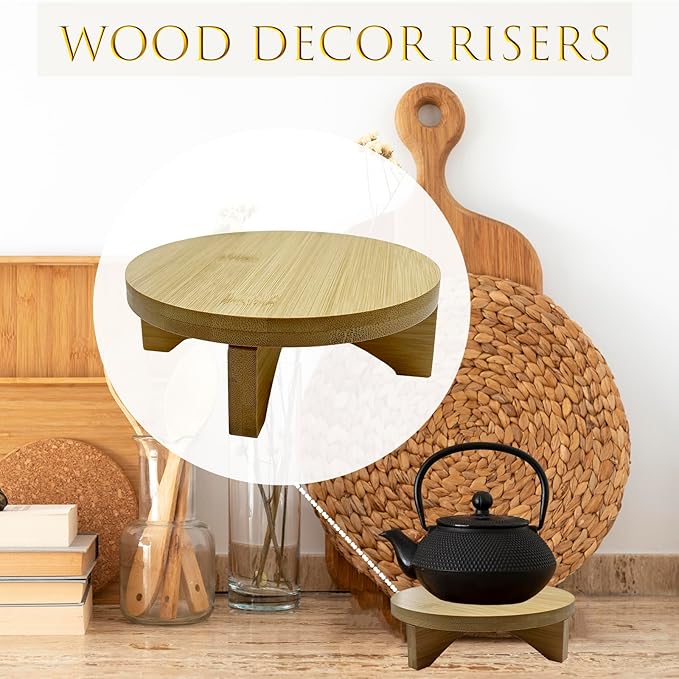 Short Round Wooden Plant Stand Indoor Desktop Flower Pedestal Stand Wood Decor Risers for Small Plants Display(6 Inch)