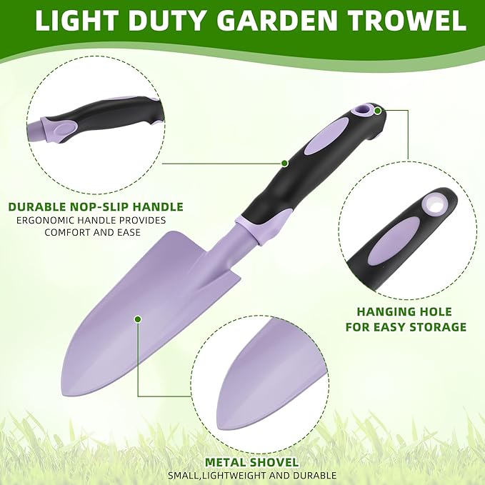 Yaocom 12 Pcs Garden Shovel Aluminum Alloy Heavy Duty Trowel Small Digging Shovels Metal Hand Trowel Spade with Soft Handle for Garden Lawn Yard Planting Tool (Wide Shovel,Fuchsia,Purple,Blue,Pink)
