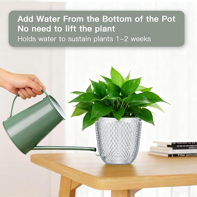 QCQHDU Hanging Planters for Indoor Plants, 2-Pack 7.2 Inch Self Watering Hanging Pots, Plastic Plant Hanger with Drainage Holes and 3 Hooks Chains for Garden Home (Clear)