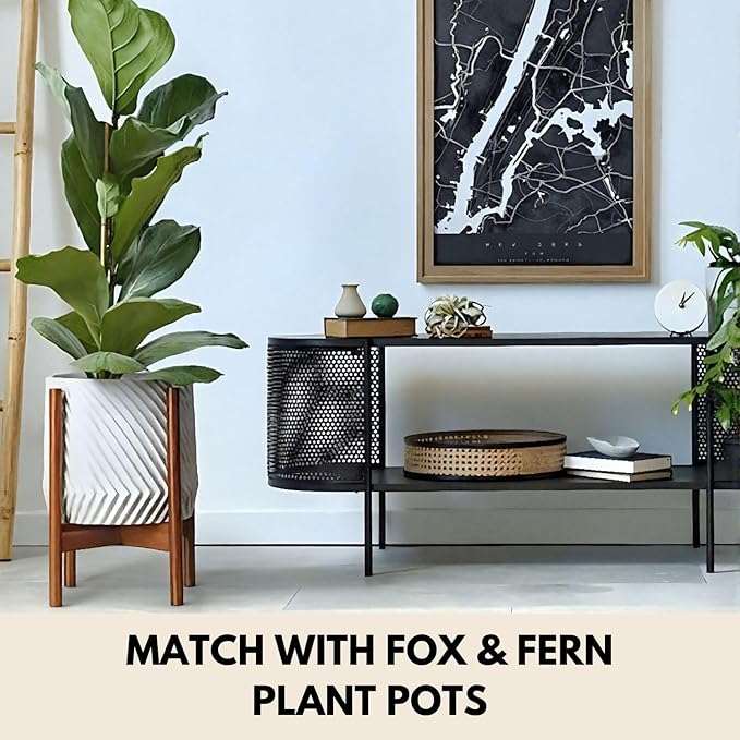 Fox & Fern Large Adjustable Plant Stand Indoor — 11 to 15 Inch Mid Century Bamboo Plant Stand - Plug In Design - Easy to Assemble - Two Heights - For 11, 12, 13, 14 & 15 Inch Pots (Not Included)