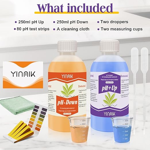 YINMIK General Hydroponics pH Up Down Liquid, pH Control kit Adjust pH Levels, 500ml Premium Buffering Solution for pH Stability,Suit for All Hydroponics Systems, Both for Soil and Water