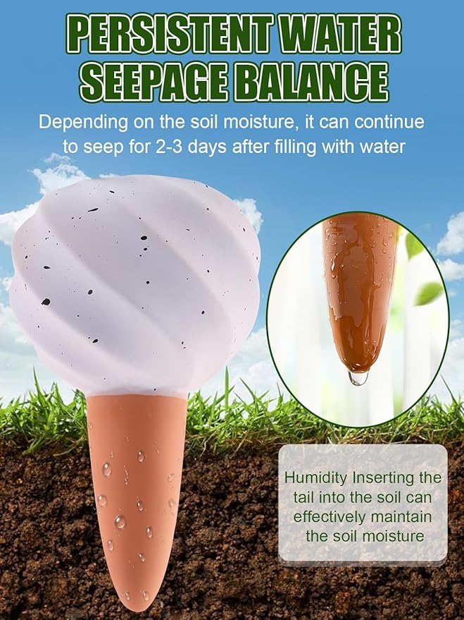 Kalolary 4PCS Plant Watering Globes Self Watering Stakes Terracotta Drip Water Stakes﻿ Irrigation Watering Bulbs for Pot, Indoor, Outdoor, Vacation ﻿(White Conch)