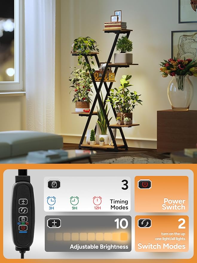 Plant Stand Indoor with Grow Lights: Large Multi-Tiered Metal Rack - Lighted Vertical Shelf with Timer for Flowers and Succulents