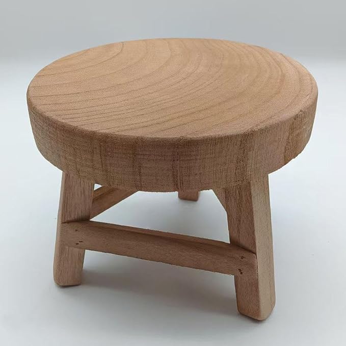 MYCENSE Wooden Stool Plant Stand for Indoor & Outdoor, Sturdy Flower Pot Stands Plants Shelf Potted Rack, Round Footstool, Decoration Racks for Home Office Garden Patio, C Wood 18x15cm