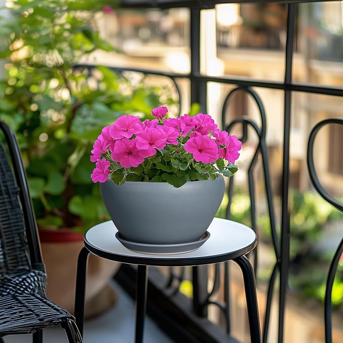 Ceramicfor Ceramic Pots for Plants - 9 Inch Planter for Outdoor Plants Large Plant Pot Indoor with Drainage Hole and Saucer Decorative Modern Flower Pot for Home Garden Decor Gray