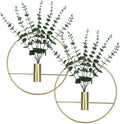 GREENTIME 2 Pack Hanging Plants Faux Eucalyptus with Gold Round Metal Hanging Vase for Teacher Appreciation Living Room Bedroom Boho Kitche Wall Shelf Outdoor
