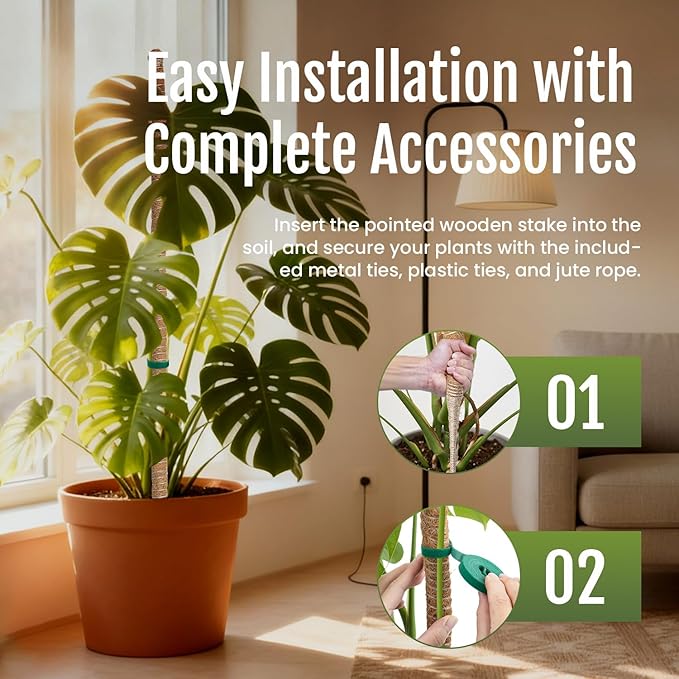 Mcbazel 2 Pack 39'' Bendable Moss Pole, Monstera Plant Support, Coco Coir Moss Poles for Climbing Plants, Stakes for Indoor Plant, Accessories for Monstera Pot