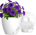Self Watering Pots with Drainage Holes, 2 Pack 10 Inch Plant Pots with Water Level Indicator Deep Reservoir, Large Plastic Planter for Indoor Outdoor Plants - White