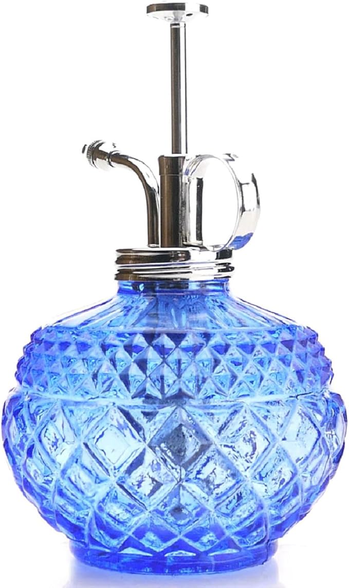 Plant Mister- Blue Glass Bottle & Brass Sprayer (Chrome)