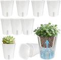 10 Pack 3 Inch Self Watering Pots for Indoor Plants, White Plastic Planters with Water Level Indicator, Drainage Holes & Wick, Small Plant Pots for Cuttings, Seedlings, Herbs, African Violets