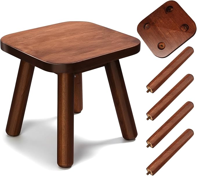 Wooden Step Stools, Plant Stools, Small Wooden Stools with Four Detachable and Assembled Legs, Offering Good Balance (Sandalwood Color)