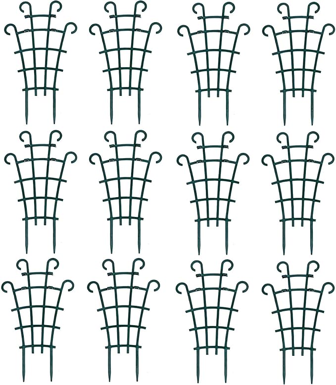 UWIOFF 12 Pack Trellis for Potted Plants, Garden Trellis for Climbing Plants Plastic Mini Climbing Plant Trellis Flower Pots Support Stackable Trellis for Climbing Plants Peas, Dark Green